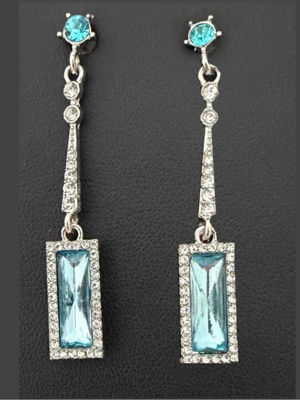 Vintage Style Art Deco Light Blue Crystal Statement Drop Earrings